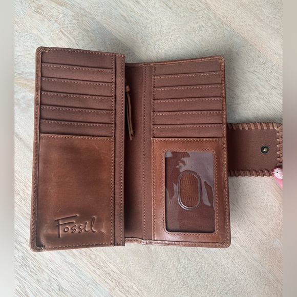 FOSSIL wallet leather patchwork Never Used tab clutch boho - Picture 3 of 4